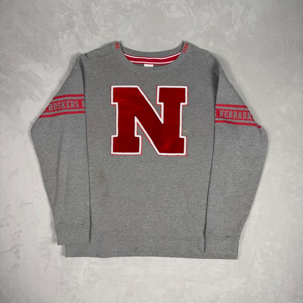 Y2K Womens PINK Victoria's Secret Nebraska Huskers Sequin Sweatshirt M